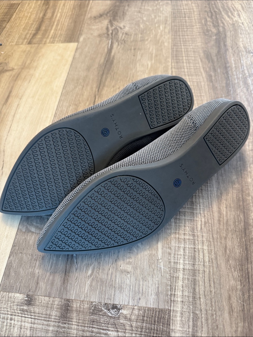 Rothy's Pointed Knit Flats in Gray with Blue Trim - Picture 4 of 4